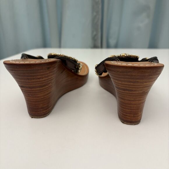 Wedge Thong Sandal Sz 8 Brown Leo Crystal Monique MobWives BarbieCorp‎ Embellish - Picture 6 of 7